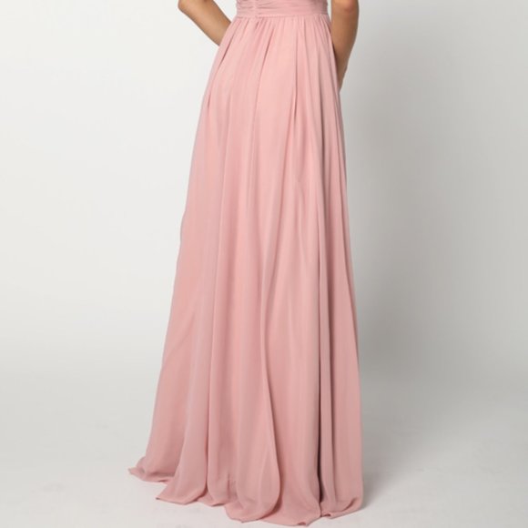NEW LONG SLEEVELESS COLD-SHOULDER POLYESTER DRESS WITH PLEATED BODICE JT 676 - Picture 6 of 9